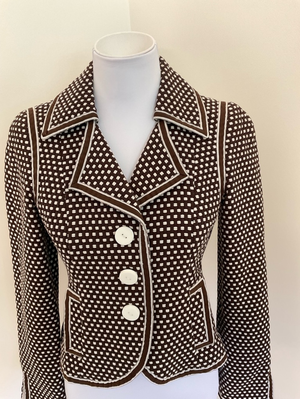 Worth Brown & Cream Polka Dot Blazer Jacket With Hot Pink Lining - Picture 2 of 7